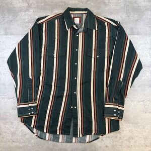 Rustler by Wrangler Mens Large Western Pearl Snap Striped Shirt Green WM3011M